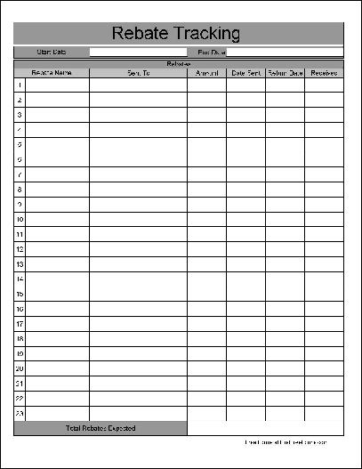 Free Wide Numbered Row Rebate Tracking Form