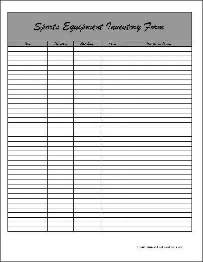 Free Fancy Sports Equipment Inventory Form