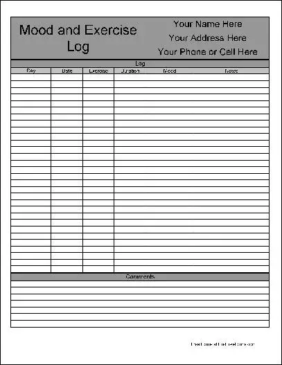 Free Personalized Mood and Exercise Log